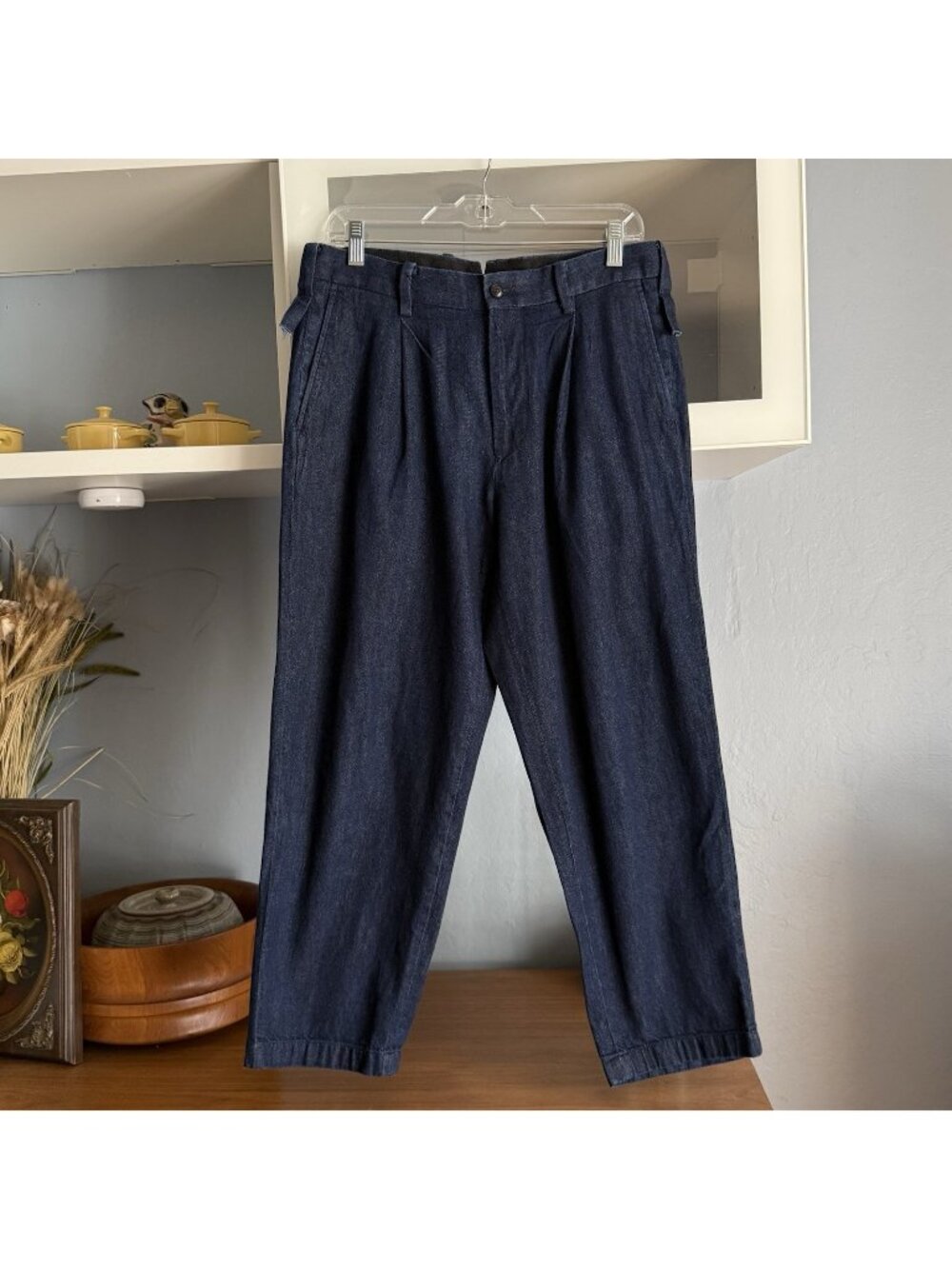 Allergy for 417 EDIFICE Japan Pleated Tapered Jeans Dark Indigo Mens Size 30